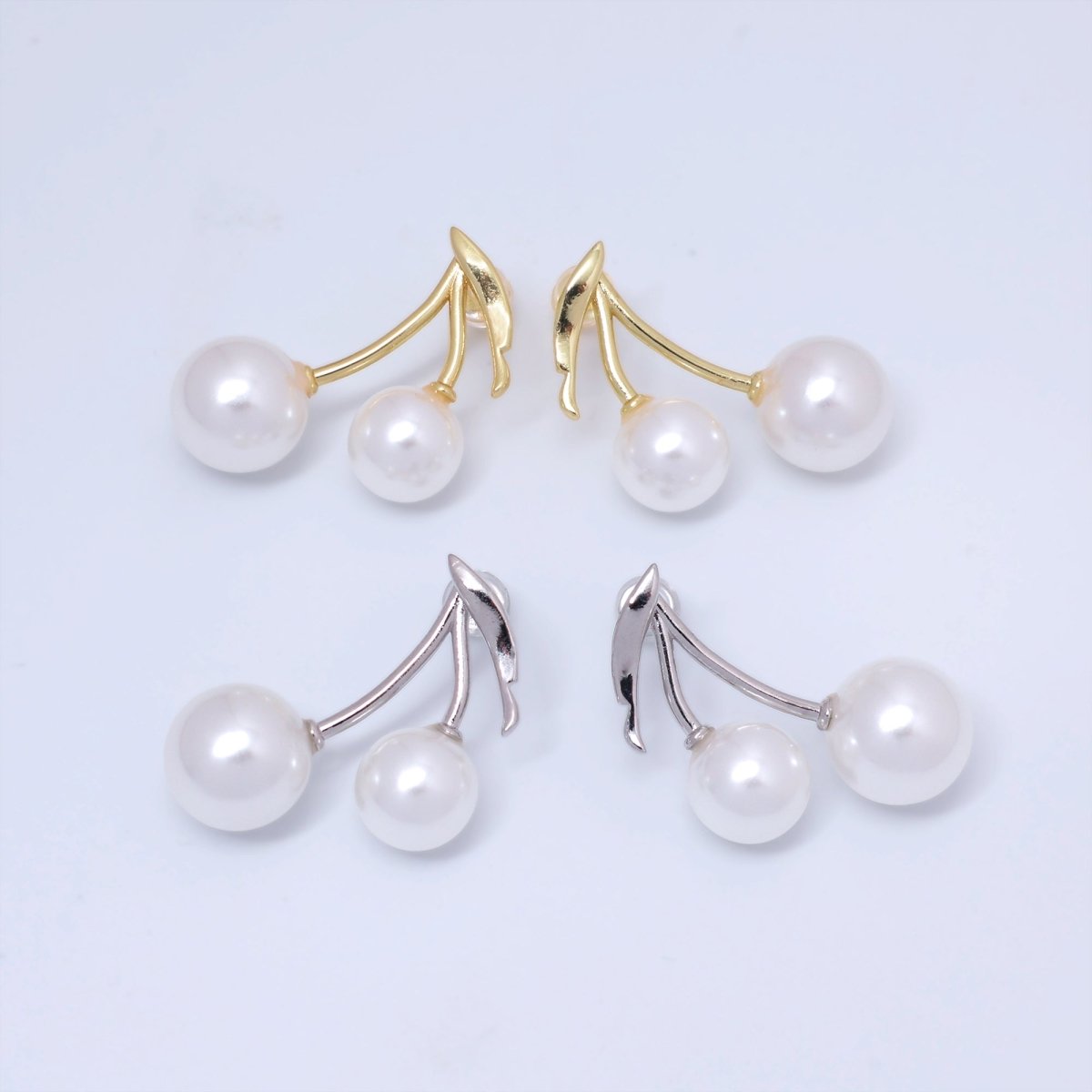 24K Gold Filled Shell Pearl Cherry Fruit Stud Earrings in Gold & Silver | AB868 - DLUXCA