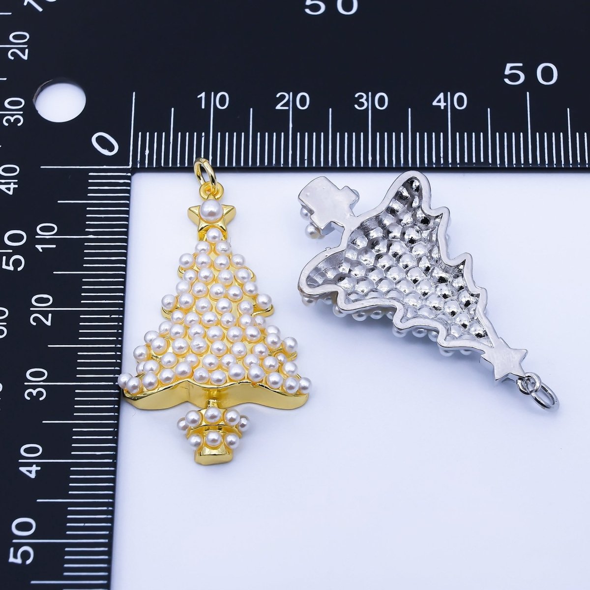 24K Gold Filled Shell Pearl Christmas Tree Charm in Gold & Silver | C813 - DLUXCA