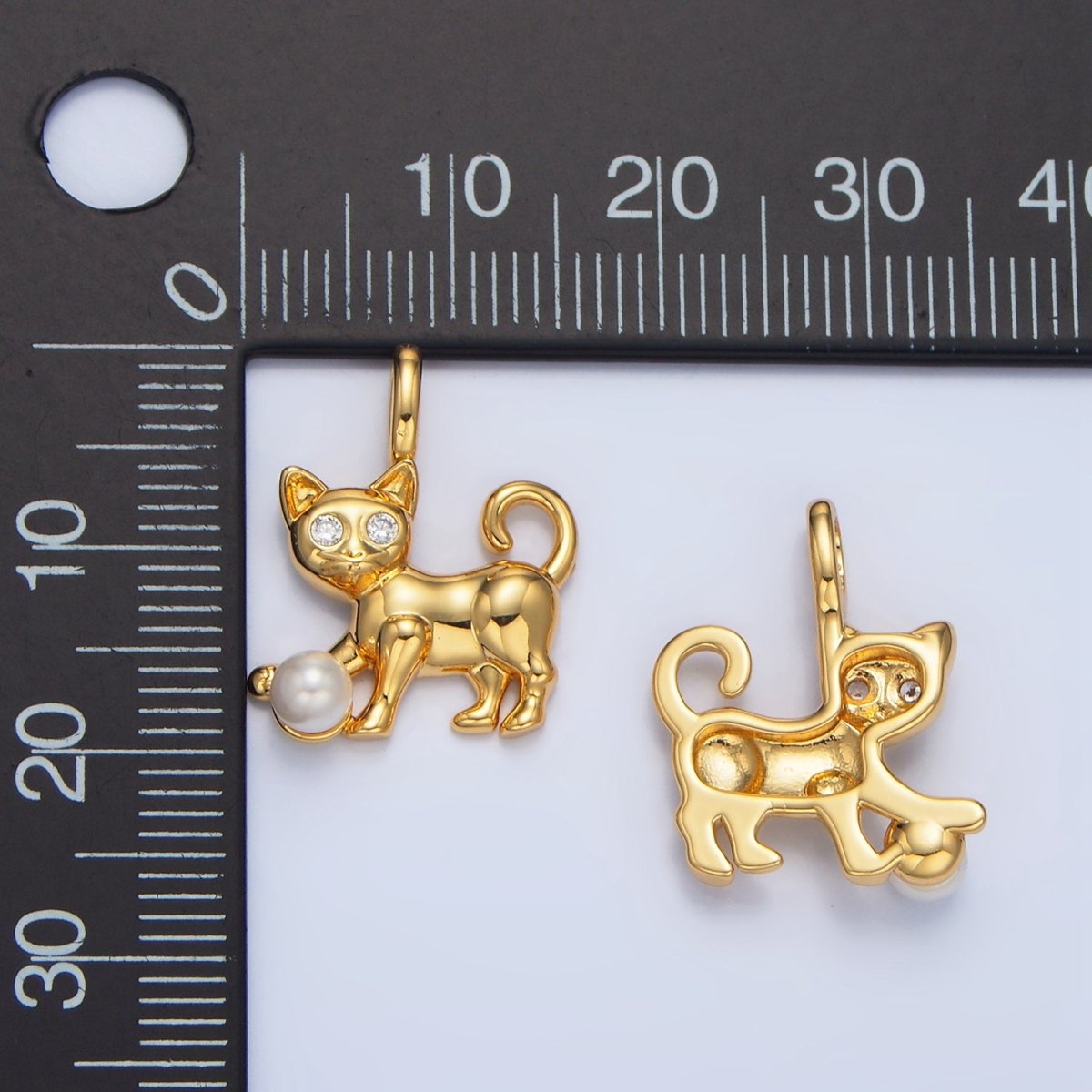 24K Gold Filled Shell Pearl CZ Cat Pet Animal Pendant | AA941 - DLUXCA