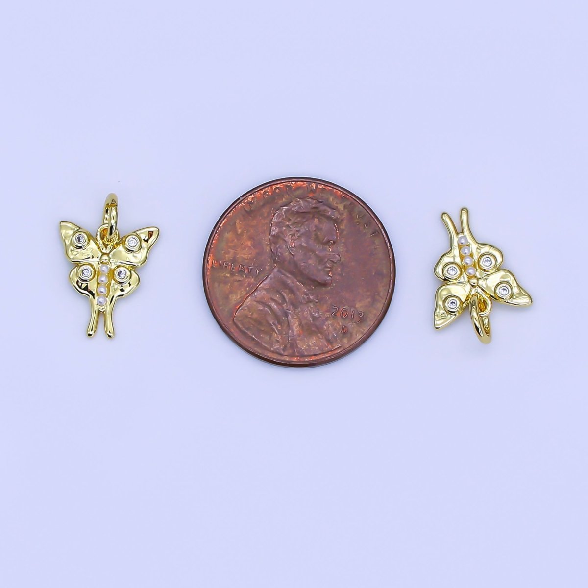 24K Gold Filled Shell Pearl CZ Dotted Butterfly Charm | C571 - DLUXCA