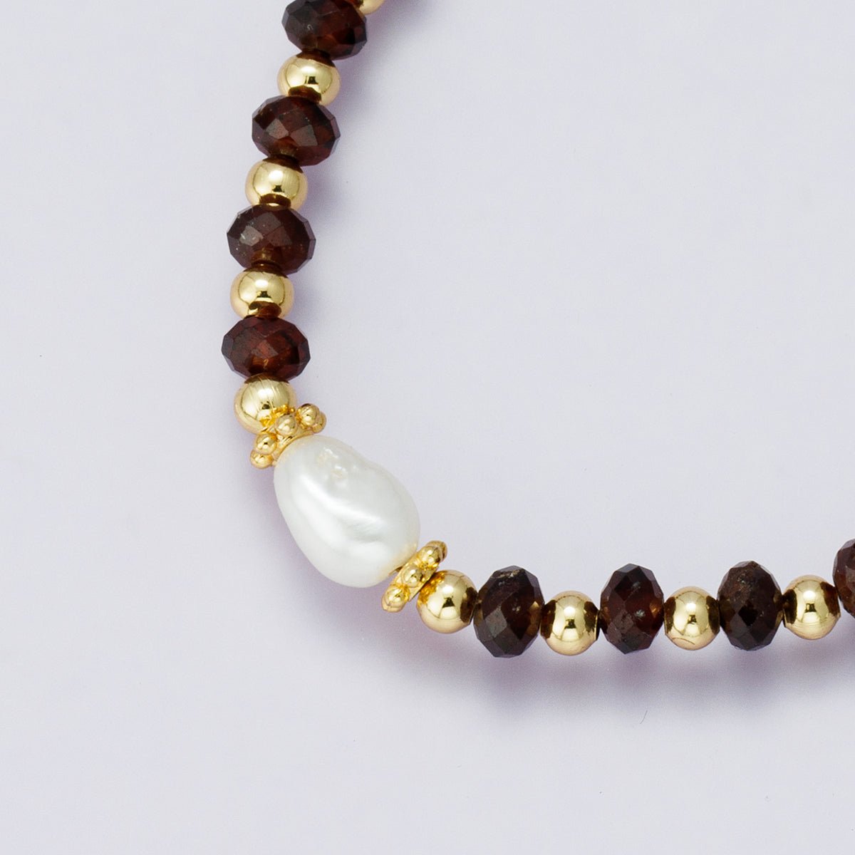 24K Gold Filled Shell Pearl Dark Red Multifaceted Gemstone 7.5 Inch Bracelet | WA - 2892 - DLUXCA