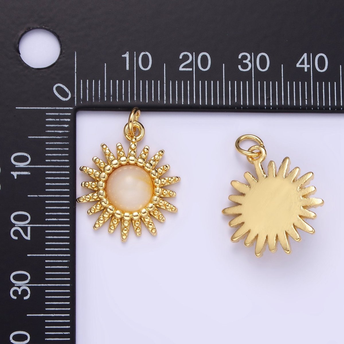 24K Gold Filled Shell Pearl Dotted Celestial Sun Charm | E355 - DLUXCA