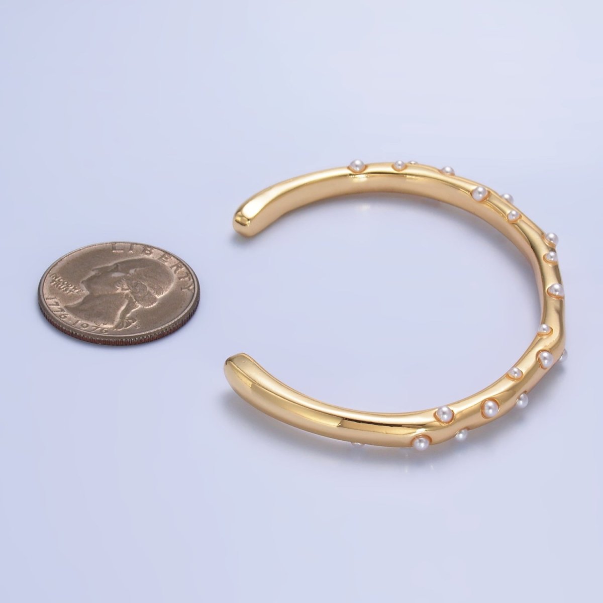 24K Gold Filled Shell Pearl Dotted Cuff Bracelets | WA - 2721 - DLUXCA