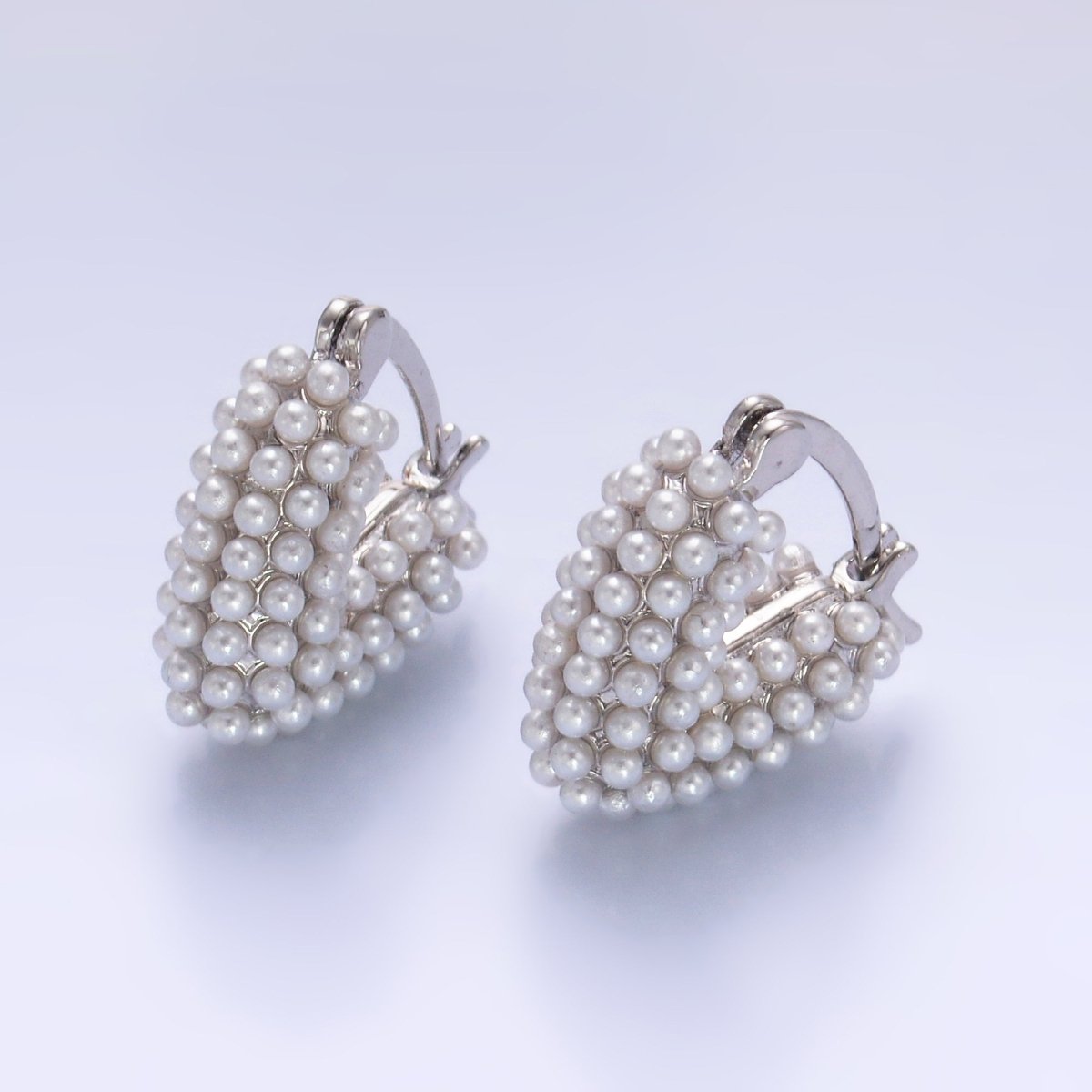 24K Gold Filled Shell Pearl Dotted Heart V - Shaped Latch Hoop in Gold & Silver | AB694 AB695 - DLUXCA