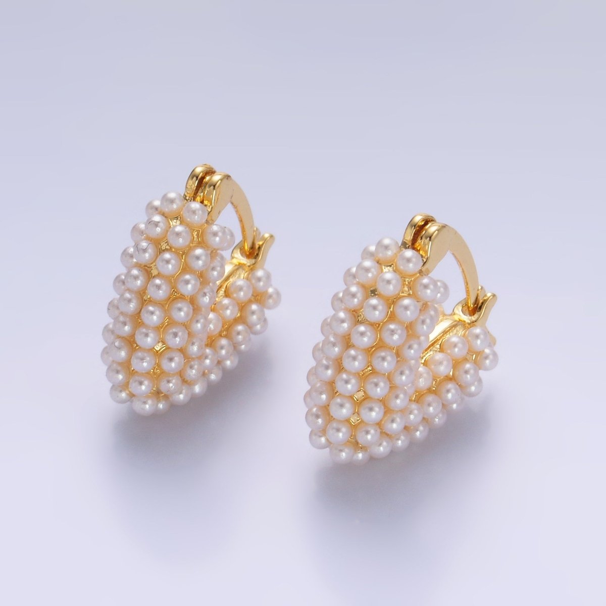 24K Gold Filled Shell Pearl Dotted Heart V - Shaped Latch Hoop in Gold & Silver | AB694 AB695 - DLUXCA