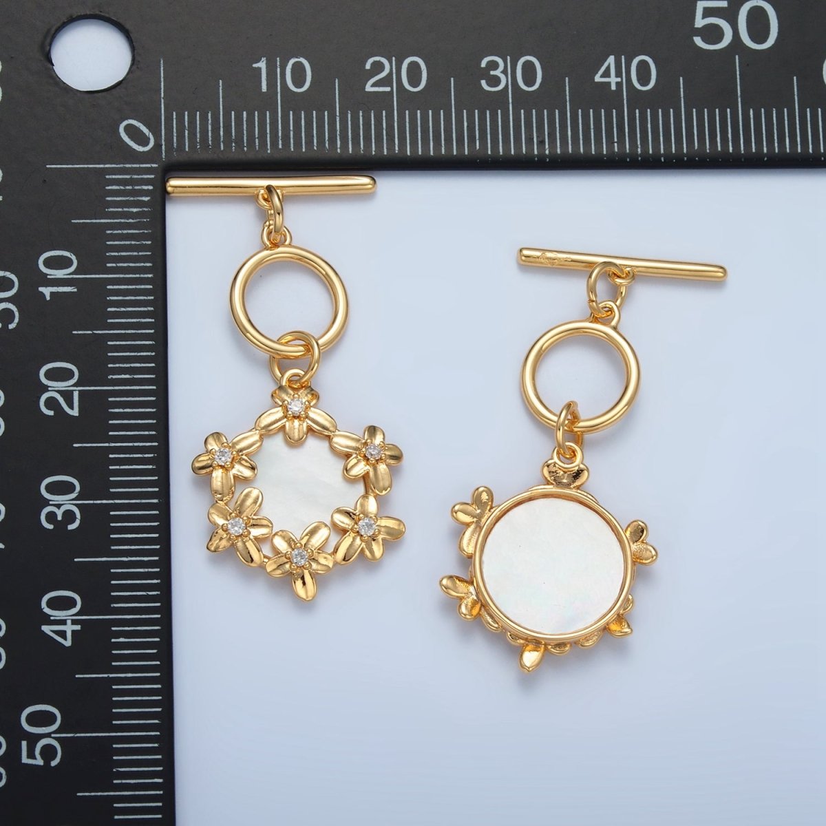 24K Gold Filled Shell Pearl Flower Toggle Clasps Closure Findings in Gold & Silver | Z945 - DLUXCA