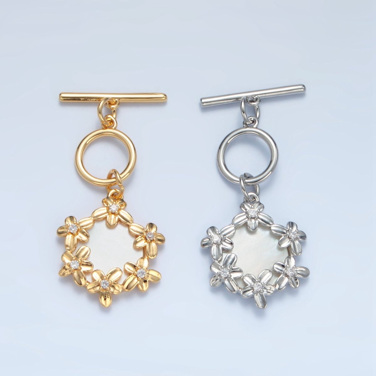 24K Gold Filled Shell Pearl Flower Toggle Clasps Closure Findings in Gold & Silver | Z945 - DLUXCA