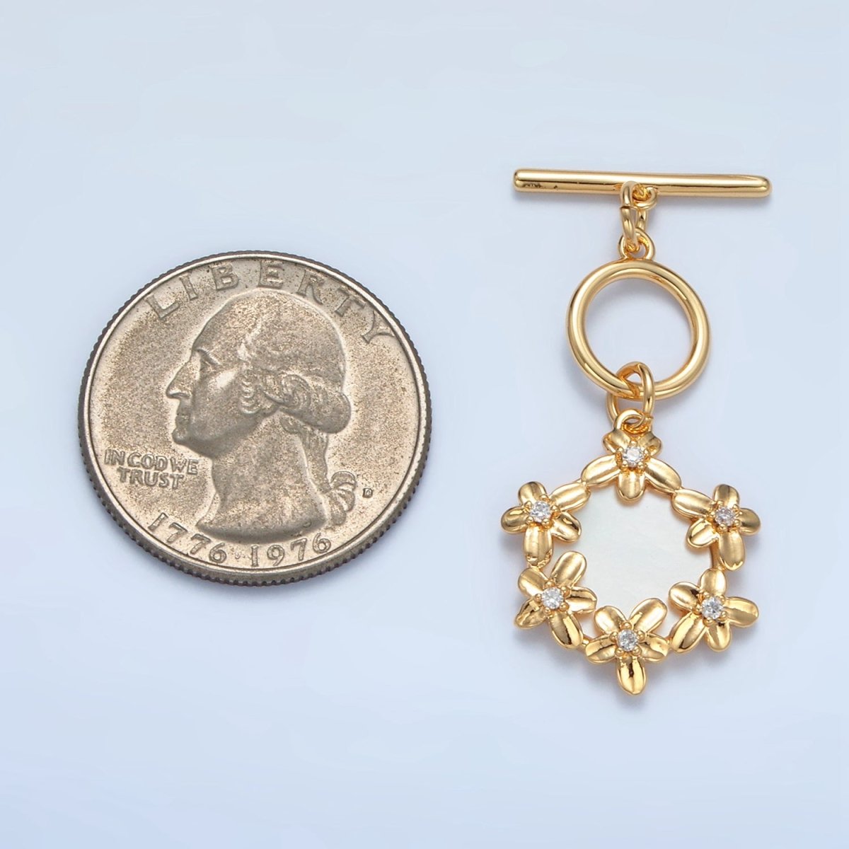 24K Gold Filled Shell Pearl Flower Toggle Clasps Closure Findings in Gold & Silver | Z945 - DLUXCA