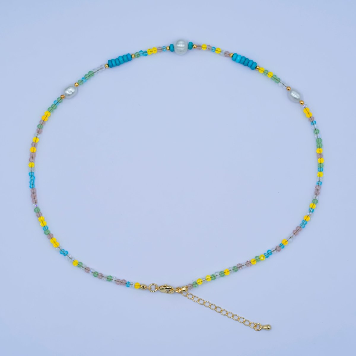 24K Gold Filled Shell Pearl Multicolor Crystal Gemstone 16 Inch Necklace | WA - 2967 - DLUXCA
