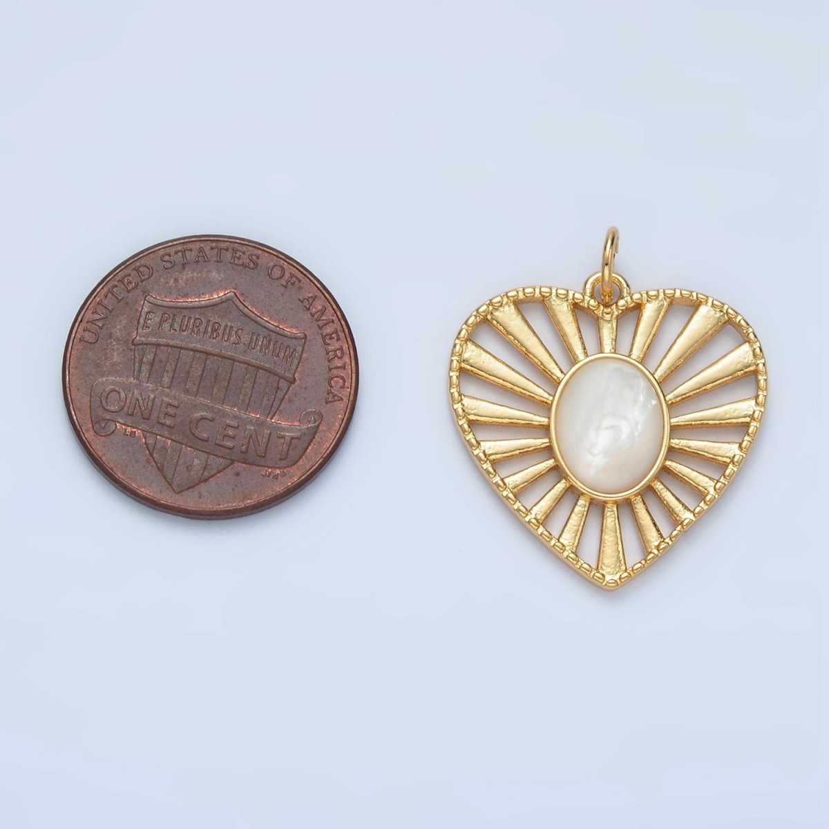 24K Gold Filled Shell Pearl Open Sunburst Heart Charm | X304 - DLUXCA