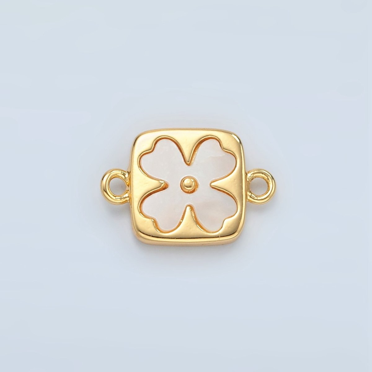 24K Gold Filled Shell Pearl Quatrefoil Flower Square Bezel Connector | F012 - DLUXCA
