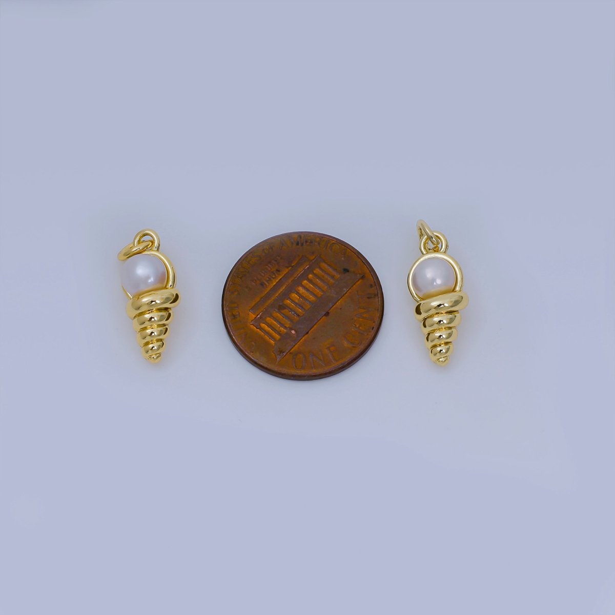 24K Gold Filled Shell Pearl Spiral Cone Ice Cream Charm | AH - 628 - DLUXCA
