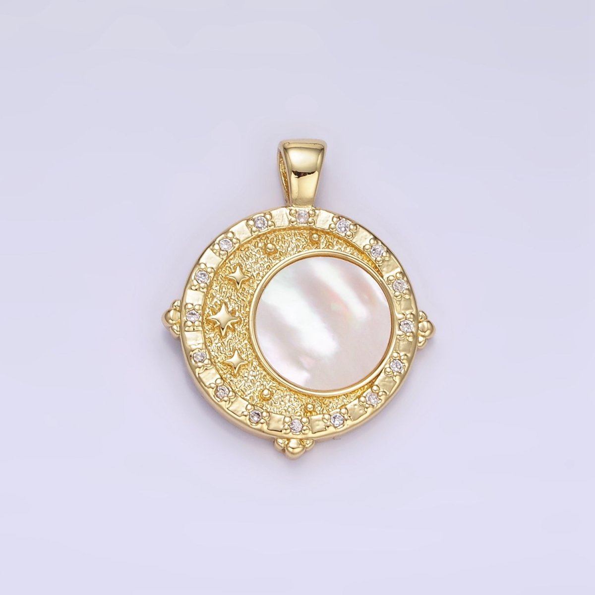 24K Gold Filled Shell Pearl Triple Celestial Star Hammered Pendant | AA1342 - DLUXCA