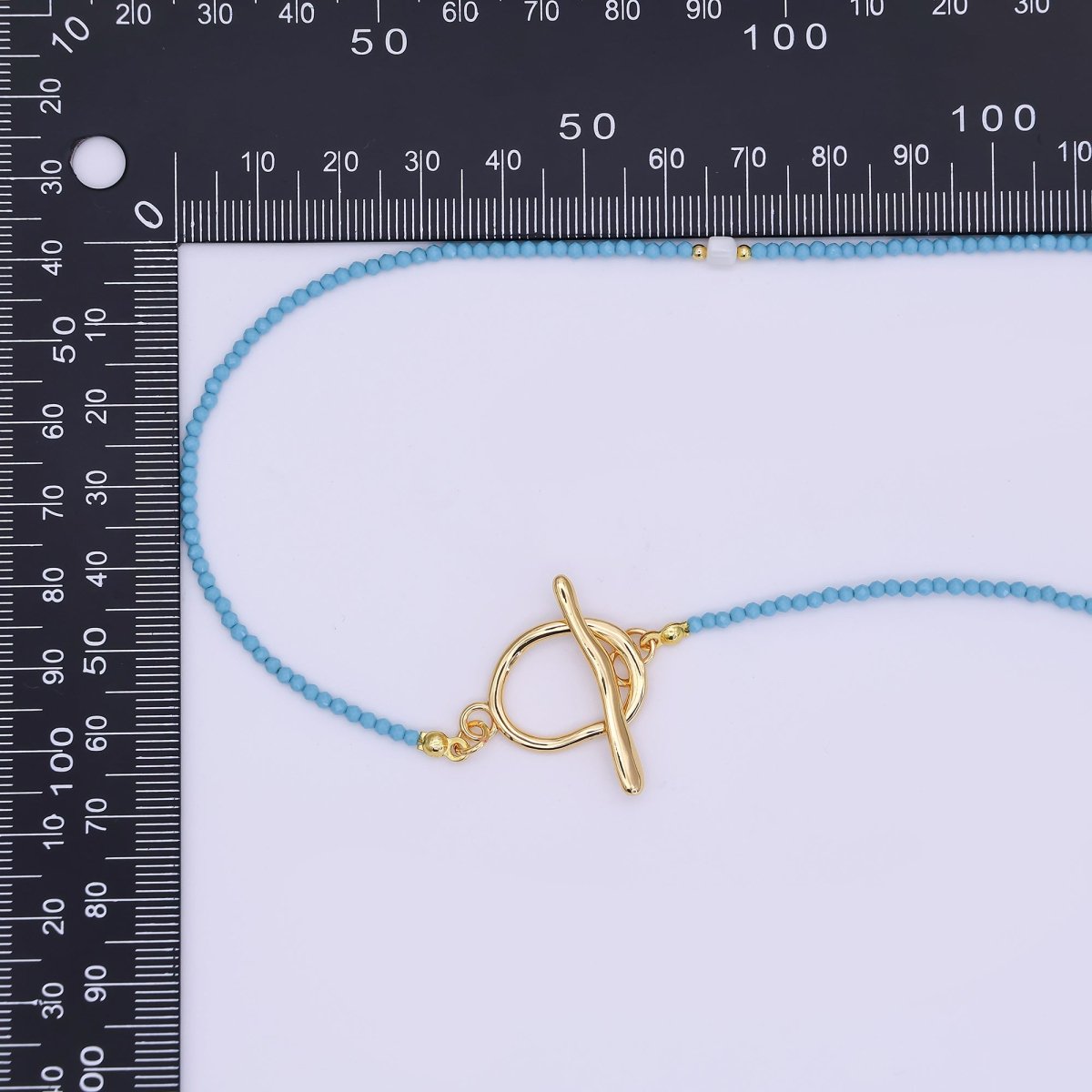 24K Gold Filled Shell Pearl Turquoise Blue Multifaceted Gemstone 40 Inches Necklace | WA - 3080 - DLUXCA