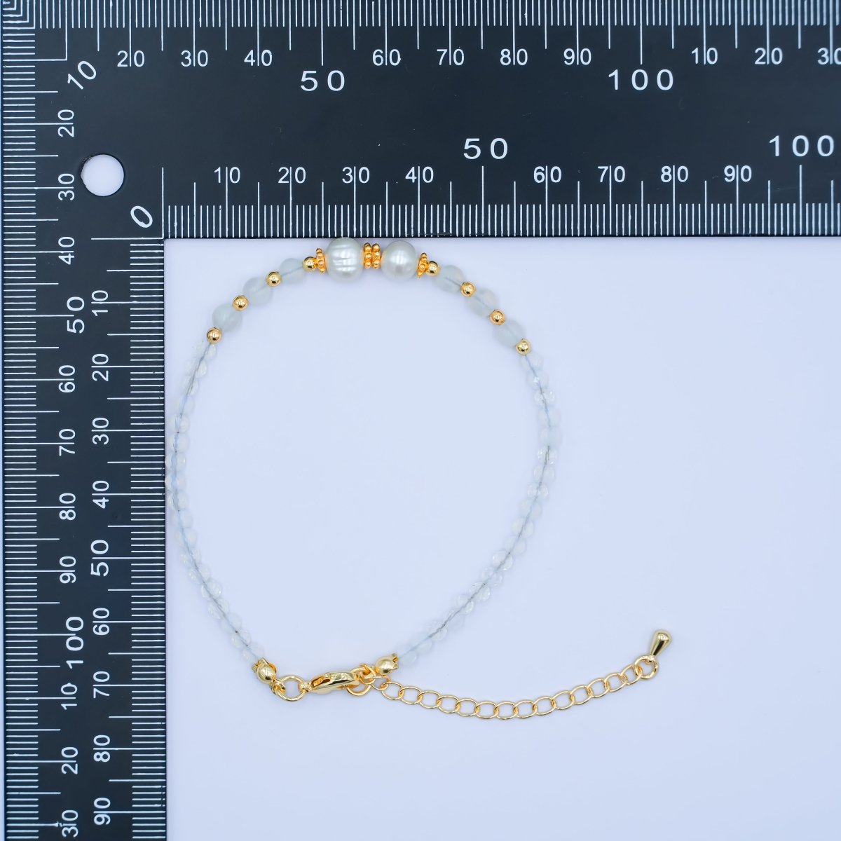 24K Gold Filled Shell Pearl White Crystal Gemstone 7.5 Inch Bracelet | WA - 2891 - DLUXCA