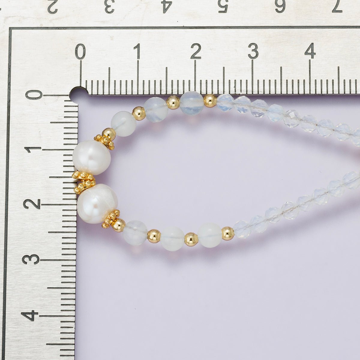 24K Gold Filled Shell Pearl White Opal Multifaceted Gemstone Ball Cable Chain Half 18 Inch Necklace w. Extender | WA - 04236 - DLUXCA