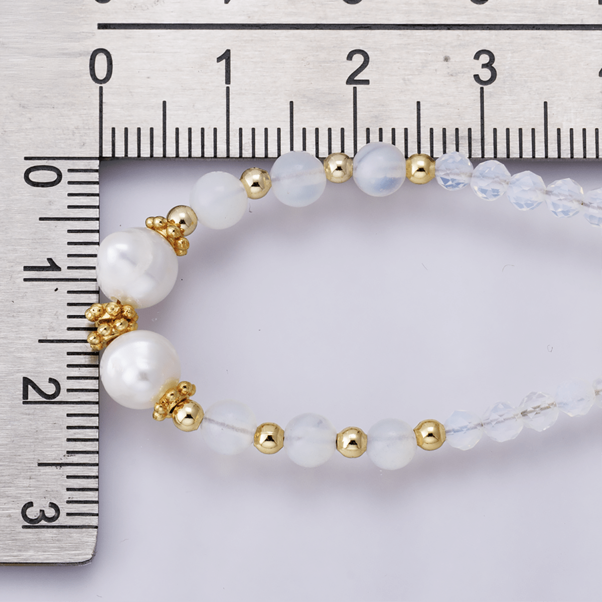24K Gold Filled Shell Pearl White Opal Multifaceted Rolo Chain Half 16.5 Inch Necklace w. Extender | WA - 04173 - DLUXCA