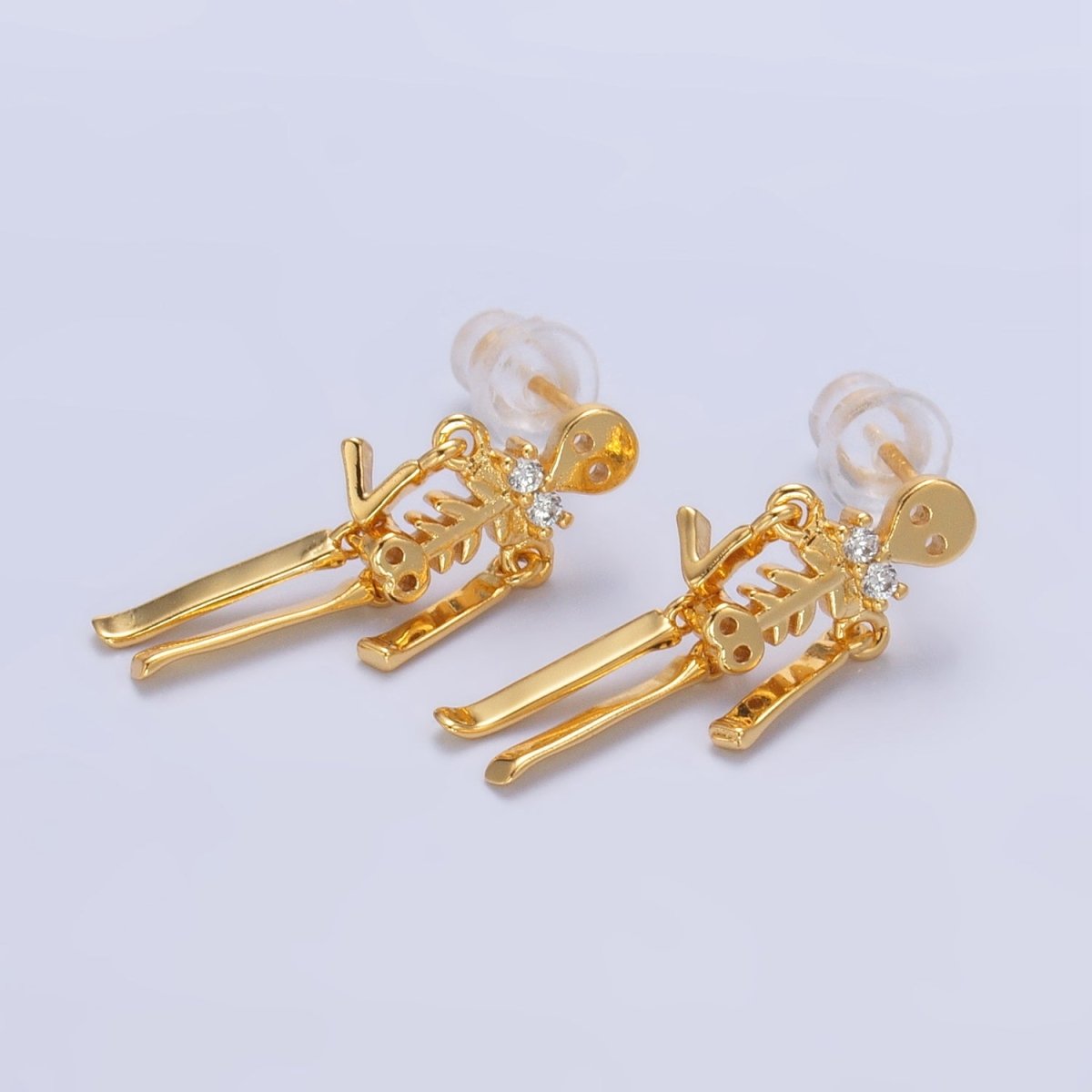 24K Gold Filled Skeleton Human Anatomy Halloween Holiday Stud Earrings in Gold & Silver | P348 P349 - DLUXCA