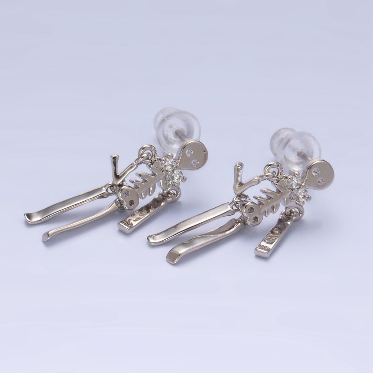 24K Gold Filled Skeleton Human Anatomy Halloween Holiday Stud Earrings in Gold & Silver | P348 P349 - DLUXCA