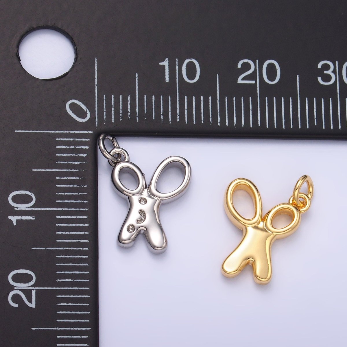 24K Gold Filled Smiley Face Scissor Mini Charm in Gold & Silver | M707 - DLUXCA