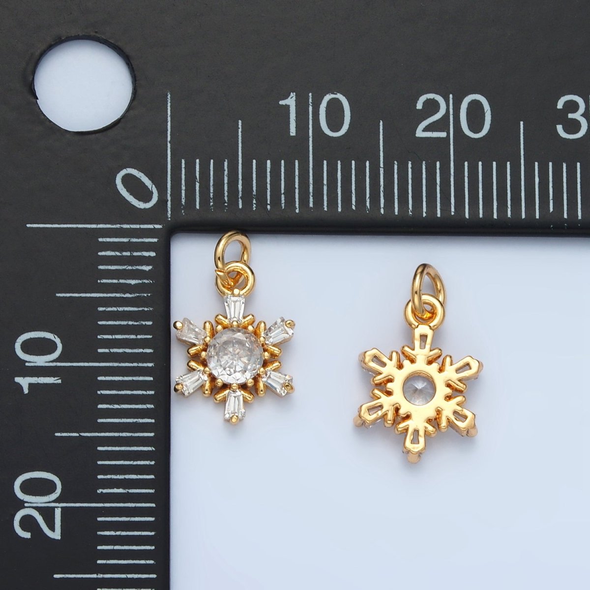 24K Gold Filled Snowflake Baguette CZ Mini Charm in Gold & Silver | E591 - DLUXCA