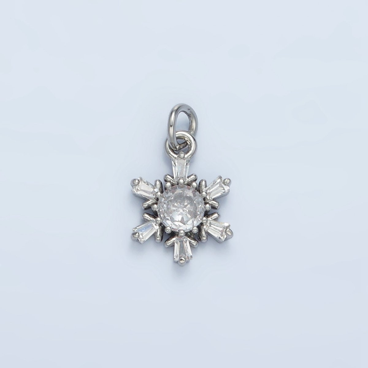 24K Gold Filled Snowflake Baguette CZ Mini Charm in Gold & Silver | E591 - DLUXCA