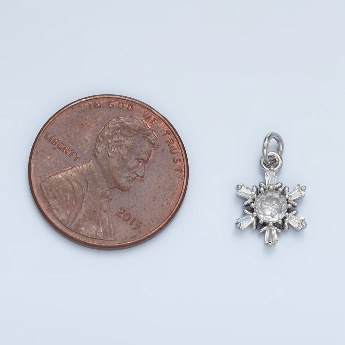 24K Gold Filled Snowflake Baguette CZ Mini Charm in Gold & Silver | E591 - DLUXCA