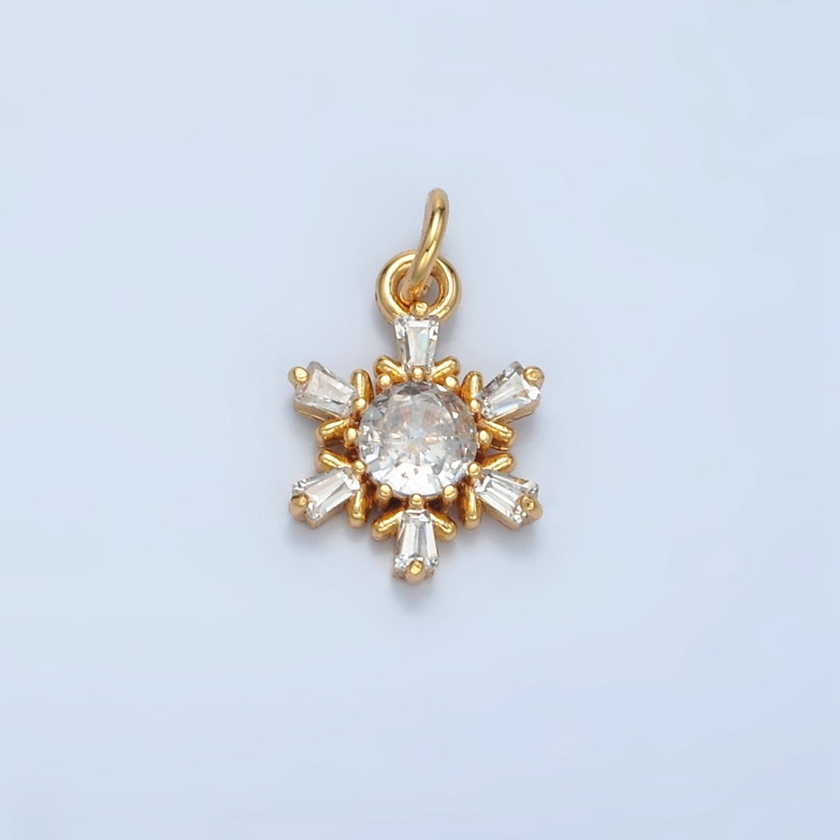 24K Gold Filled Snowflake Baguette CZ Mini Charm in Gold & Silver | E591 - DLUXCA
