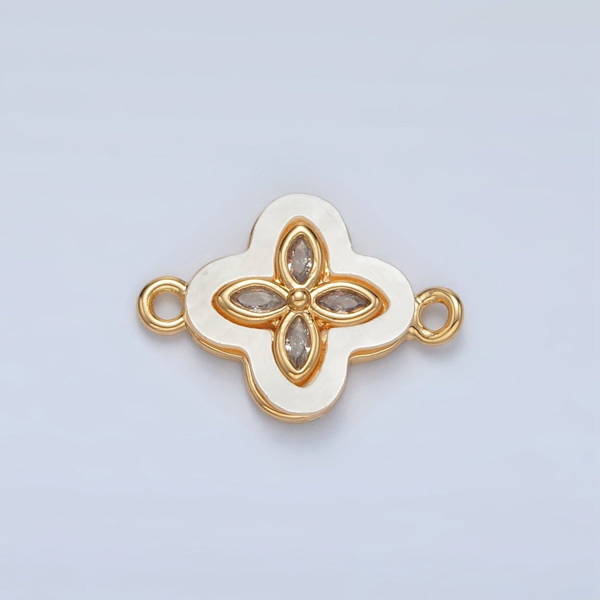 24K Gold Filled Sphere CZ Shell Pearl Quatrefoil Flower Connector | F097 - DLUXCA