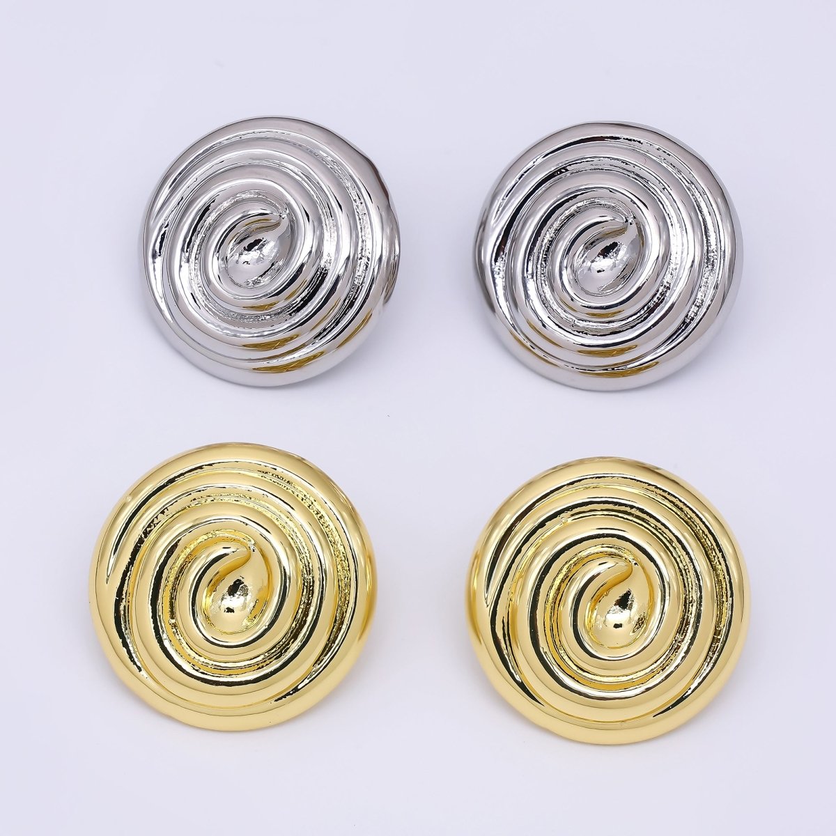 24K Gold Filled Spiral Circle Round Dainty Stud Earrings in Gold & Silver | AJ - 098 AJ - 099 - DLUXCA