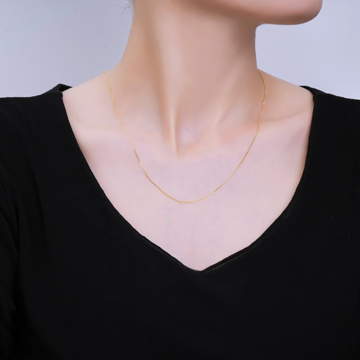 24K Gold Filled Spring Ring Clasp Classic Simple Box Chain Necklace 17.71 Inch | WA - 3349 - DLUXCA