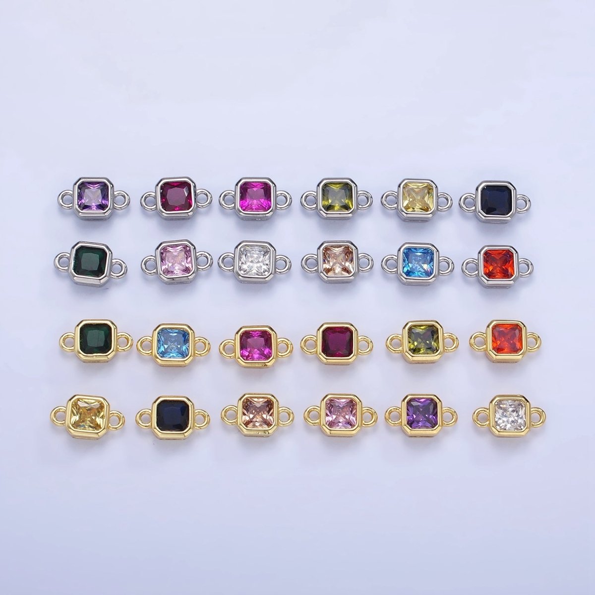 24K Gold Filled Square CZ Edged Bezel Connector in Gold & Silver | G472 - G483 - DLUXCA