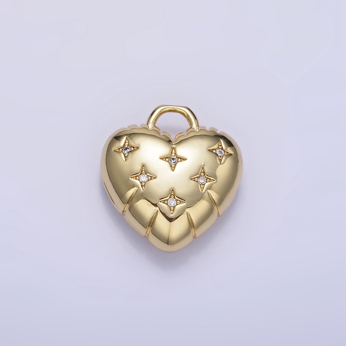 24K Gold Filled Star CZ Puffed Heart Charm in Gold & Silver | H035 - DLUXCA