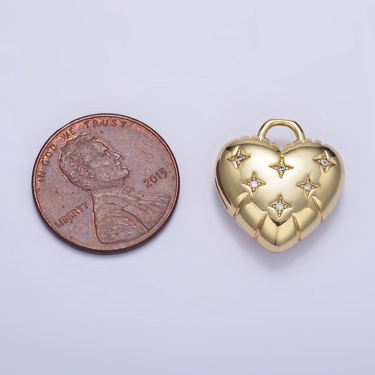 24K Gold Filled Star CZ Puffed Heart Charm in Gold & Silver | H035 - DLUXCA