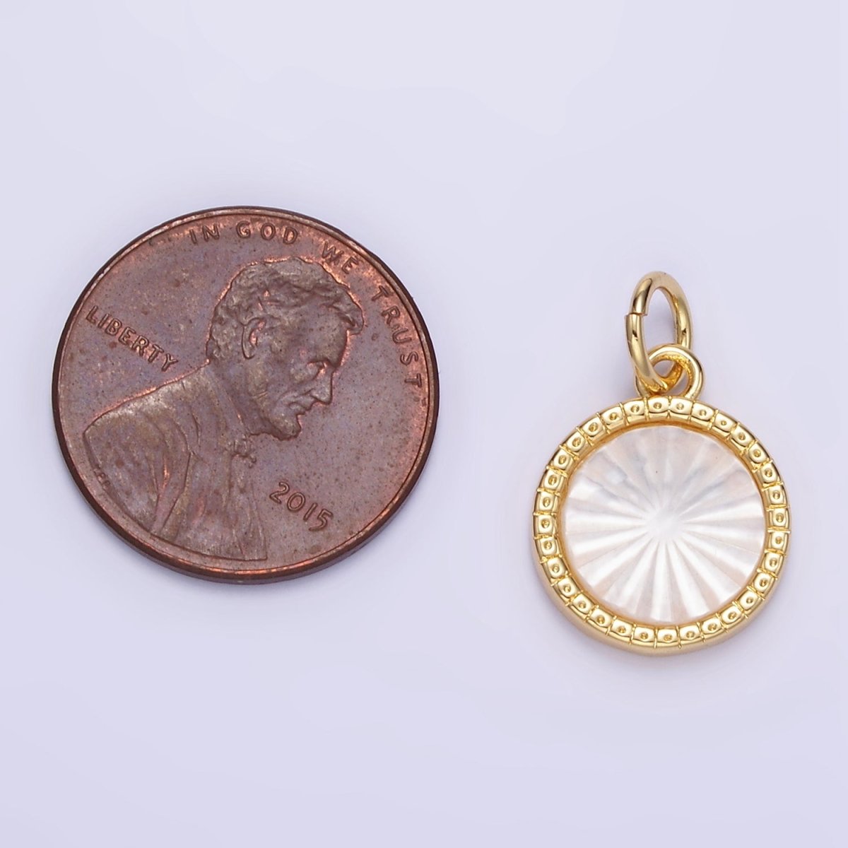 24K Gold Filled Sunburst Shell Pearl Bezel Round Charm | E354 - DLUXCA