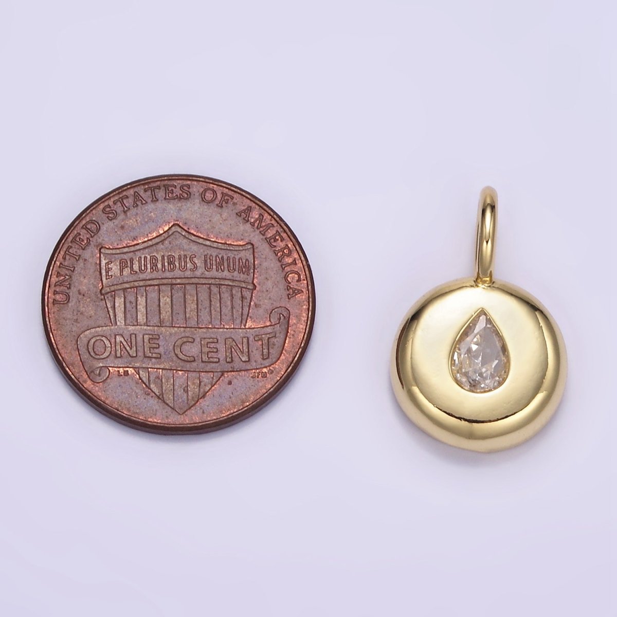 24K Gold Filled Teardrop Clear CZ Round Bezel Pendant | M124 - DLUXCA