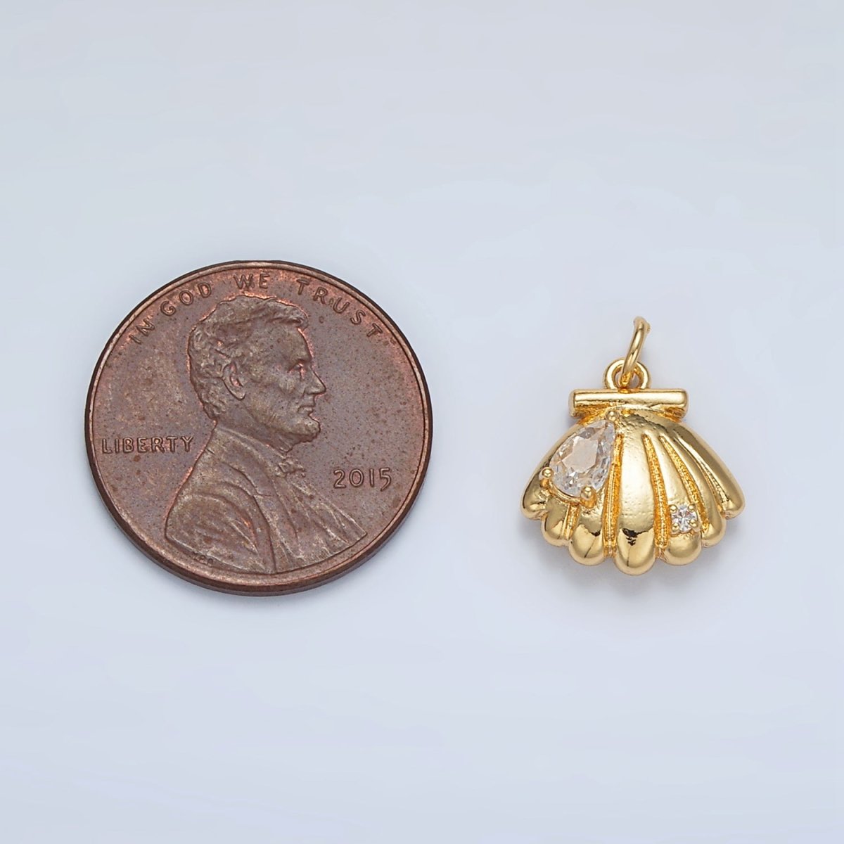 24K Gold Filled Teardrop CZ Clam Sea Shell Puffed Charm | AC160 - DLUXCA