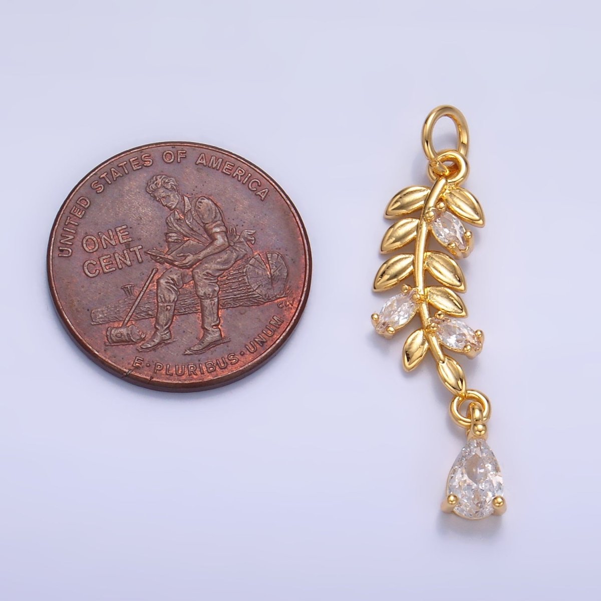 24K Gold Filled Teardrop CZ Leaf Nature Charm in Gold & Silver | W449 - DLUXCA