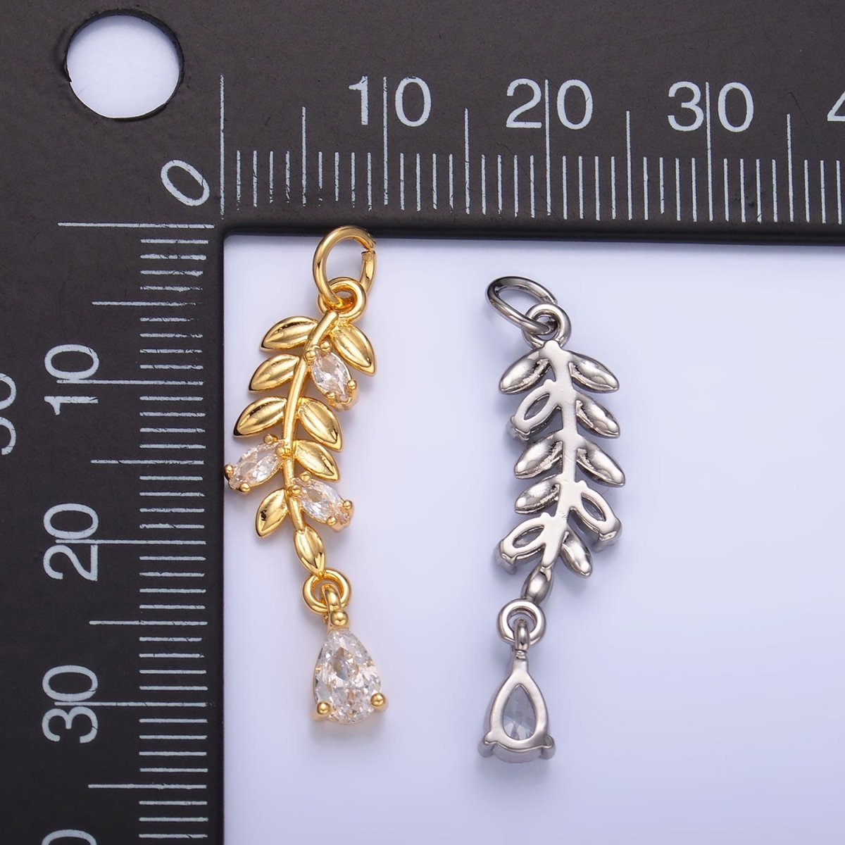 24K Gold Filled Teardrop CZ Leaf Nature Charm in Gold & Silver | W449 - DLUXCA