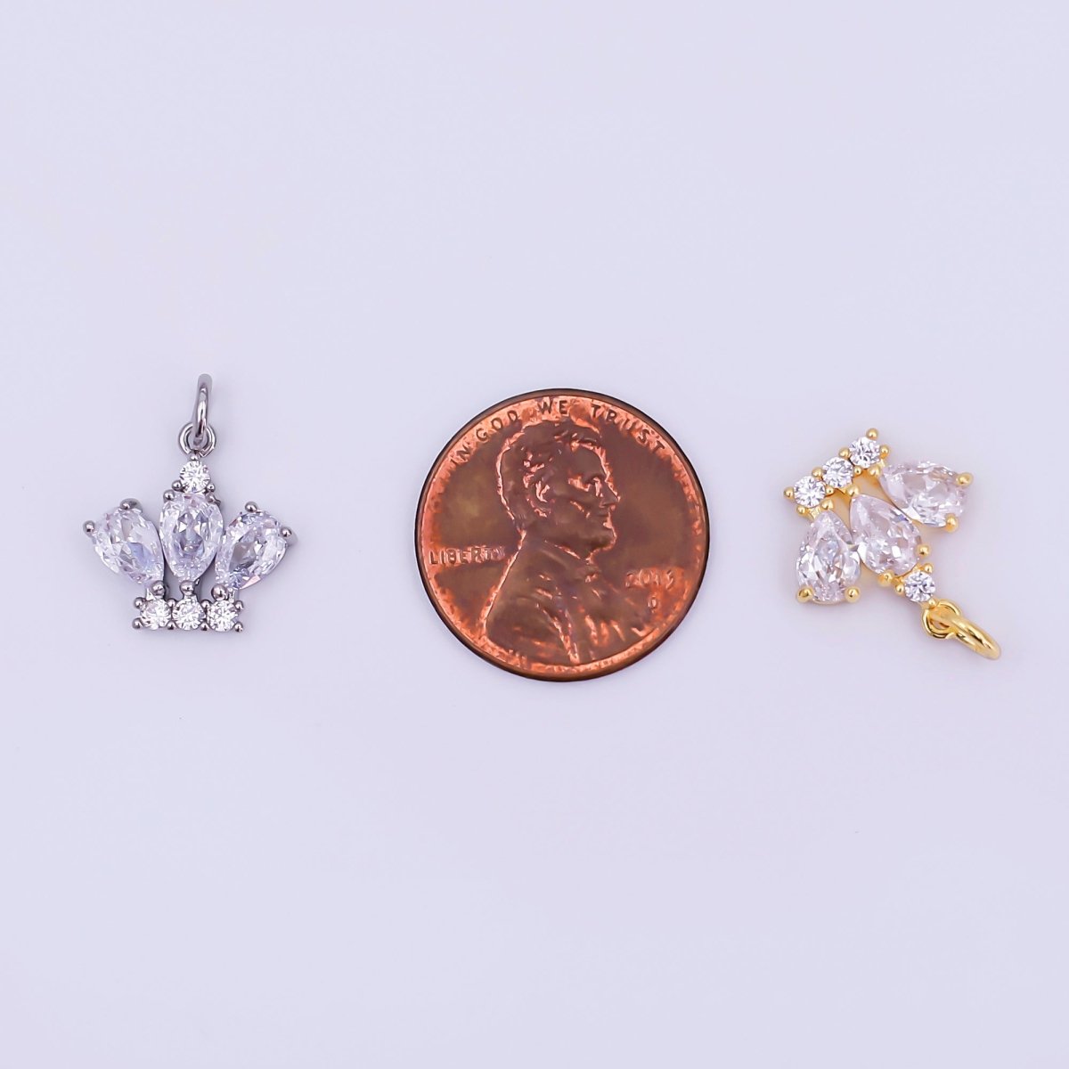 24K Gold Filled Teardrop CZ Micro Paved Charm in Gold & Silver | AJ327 - DLUXCA