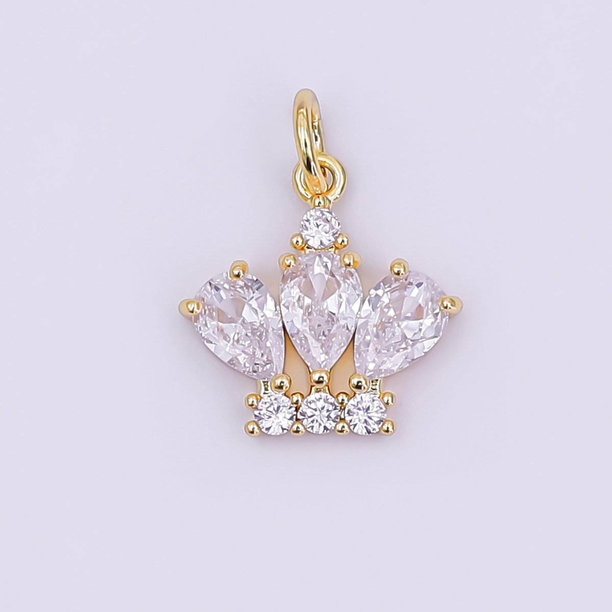 24K Gold Filled Teardrop CZ Micro Paved Charm in Gold & Silver | AJ327 - DLUXCA
