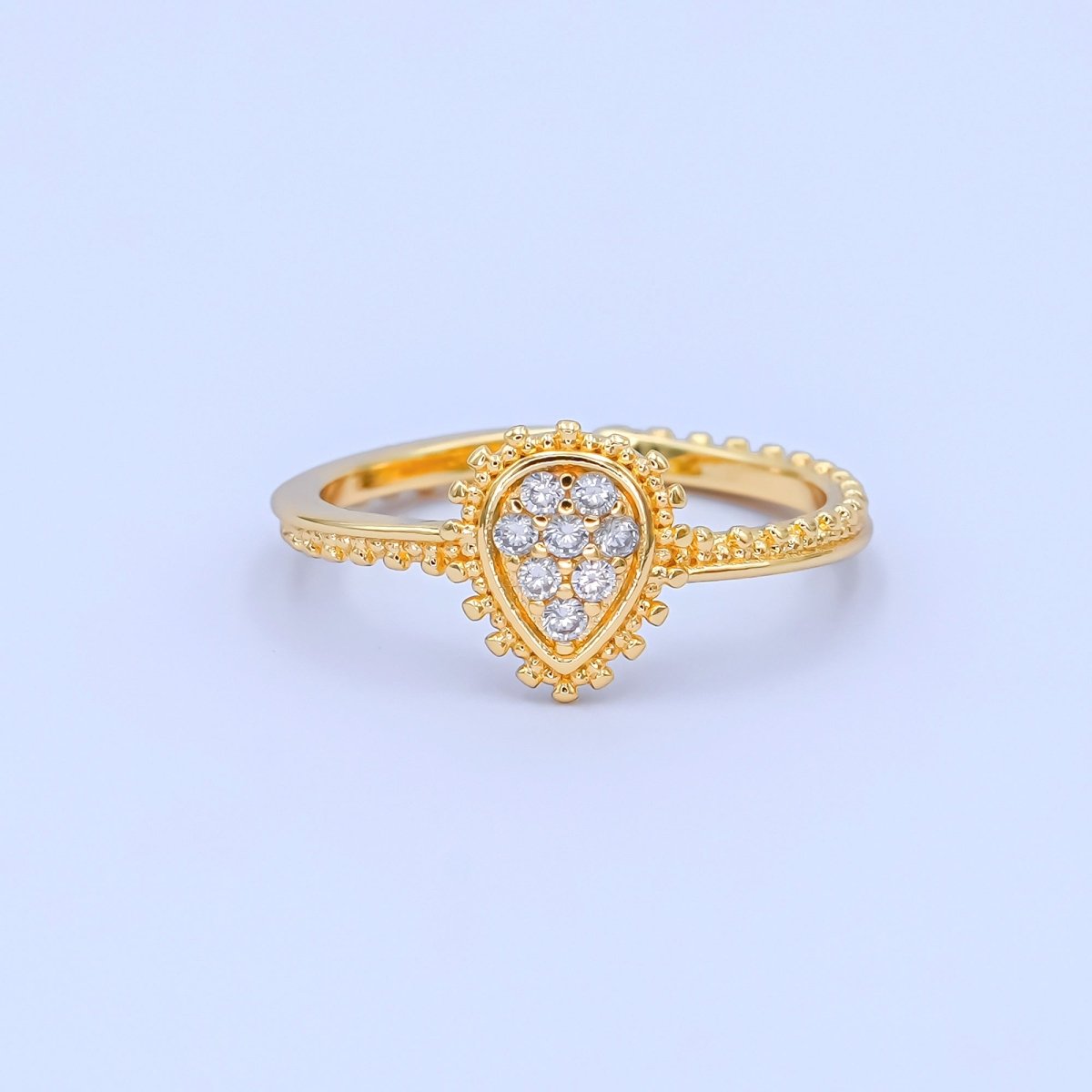 24K Gold Filled Teardrop CZ Micro Paved Dotted Ring in Silver & Gold | O730 O731 - DLUXCA