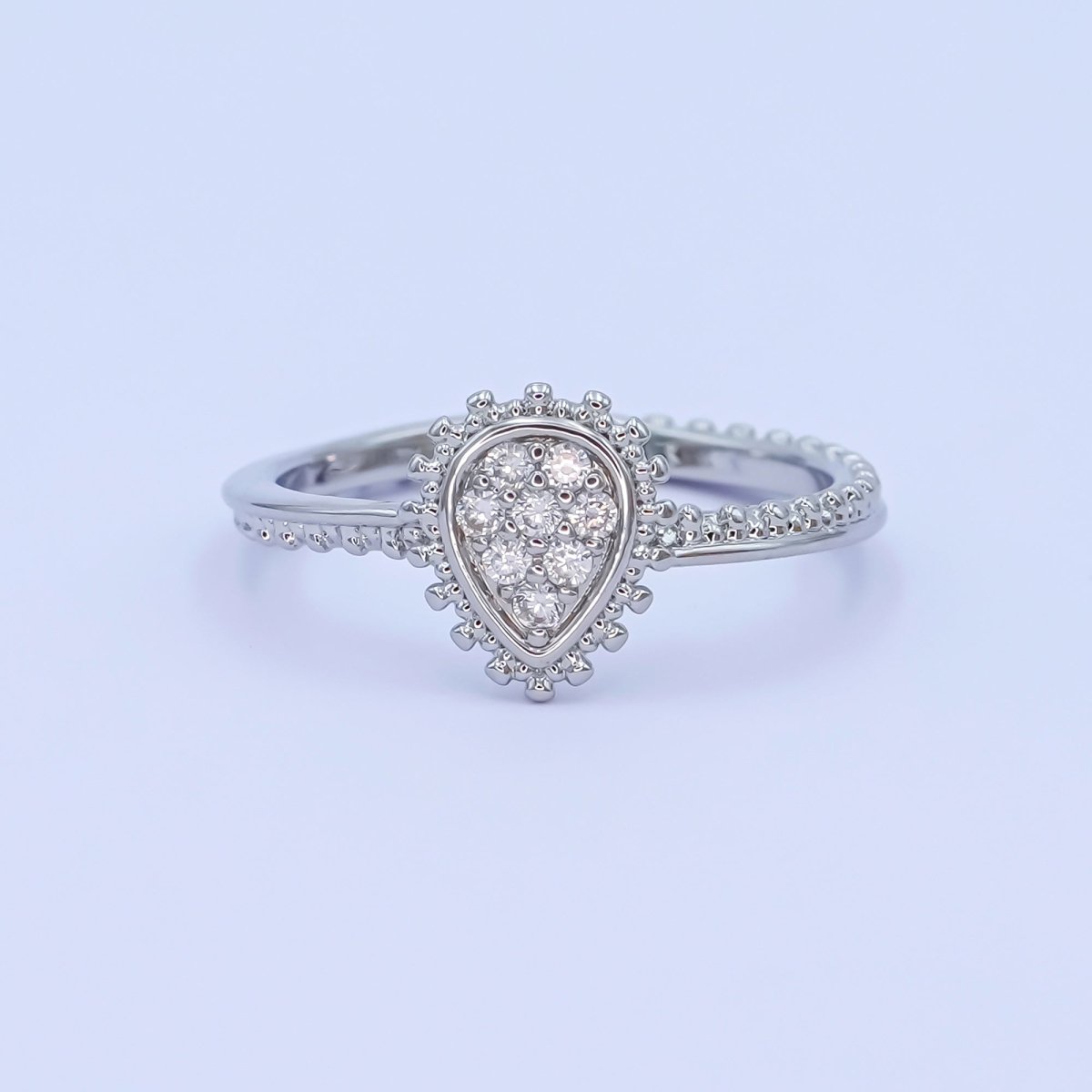 24K Gold Filled Teardrop CZ Micro Paved Dotted Ring in Silver & Gold | O730 O731 - DLUXCA