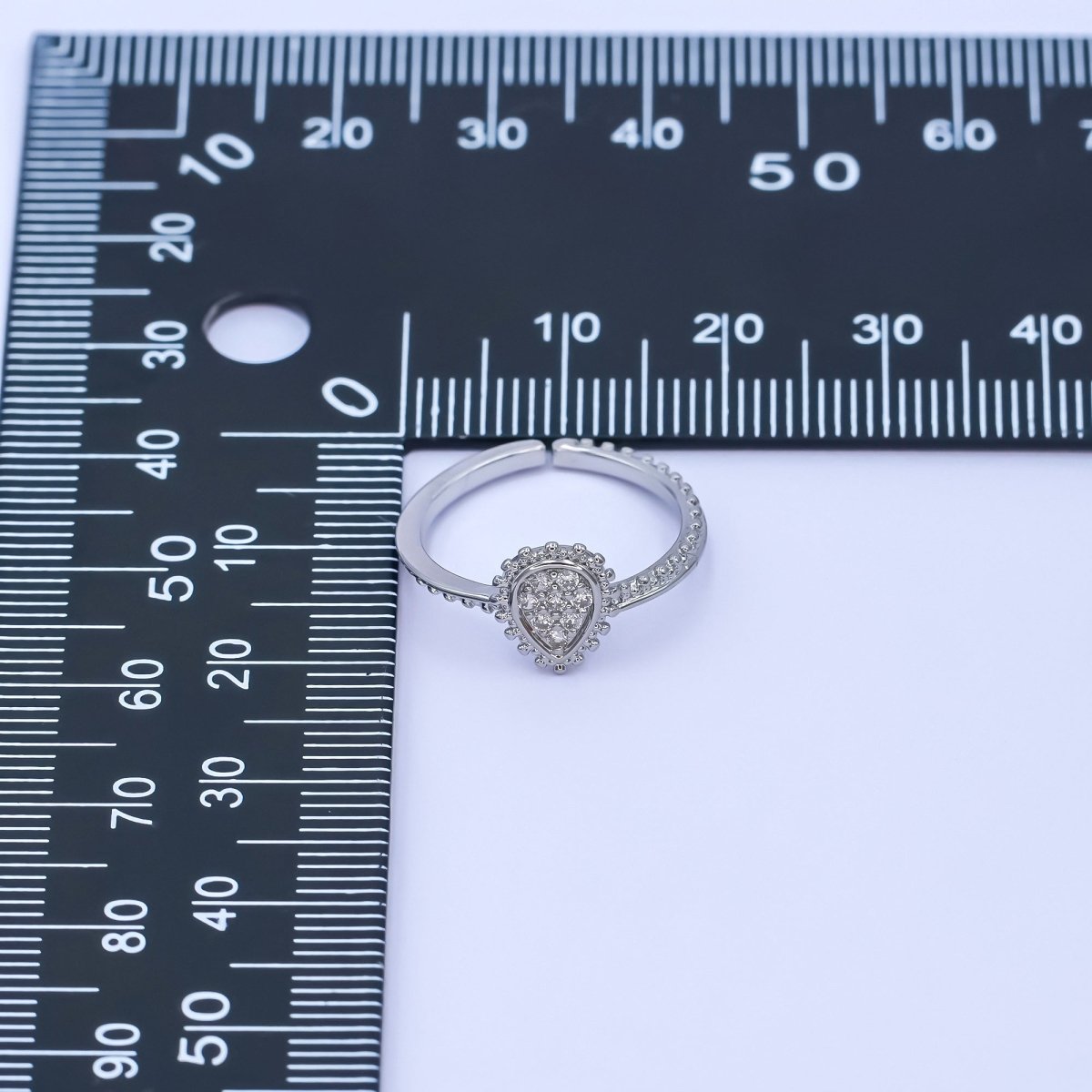 24K Gold Filled Teardrop CZ Micro Paved Dotted Ring in Silver & Gold | O730 O731 - DLUXCA