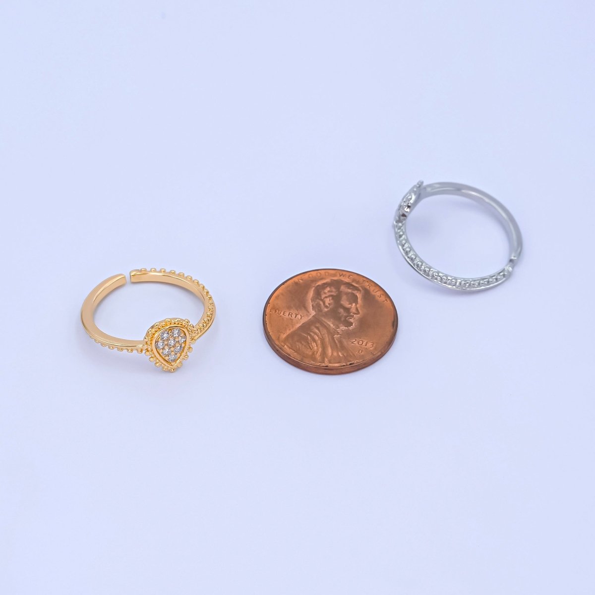 24K Gold Filled Teardrop CZ Micro Paved Dotted Ring in Silver & Gold | O730 O731 - DLUXCA