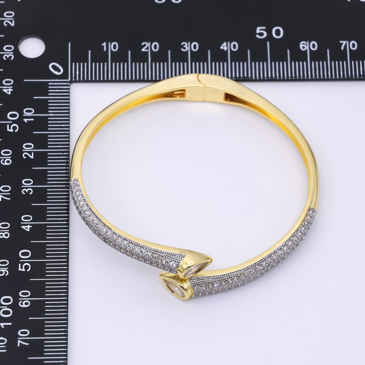 24K Gold Filled Teardrop CZ Micro Paved Wrap Bangle Bracelet | WA - 1463 - DLUXCA