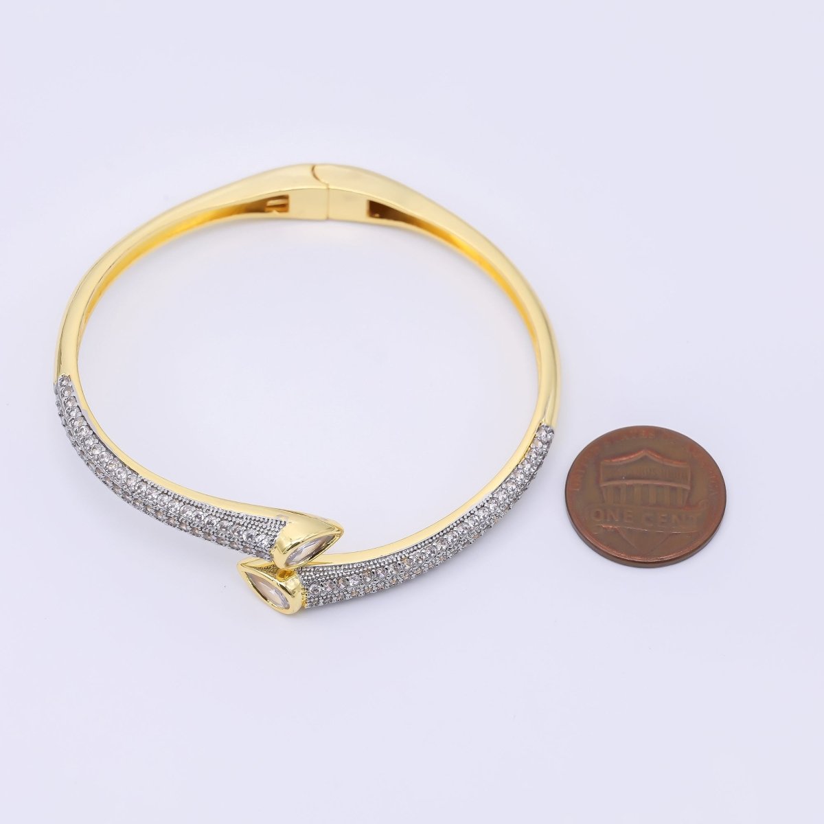24K Gold Filled Teardrop CZ Micro Paved Wrap Bangle Bracelet | WA - 1463 - DLUXCA