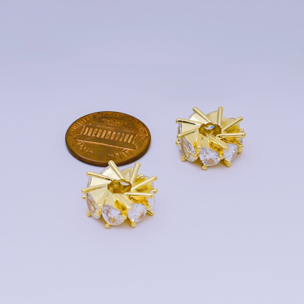 24K Gold Filled Teardrop CZ Round Open Donut Bead Spacer | B918 - DLUXCA