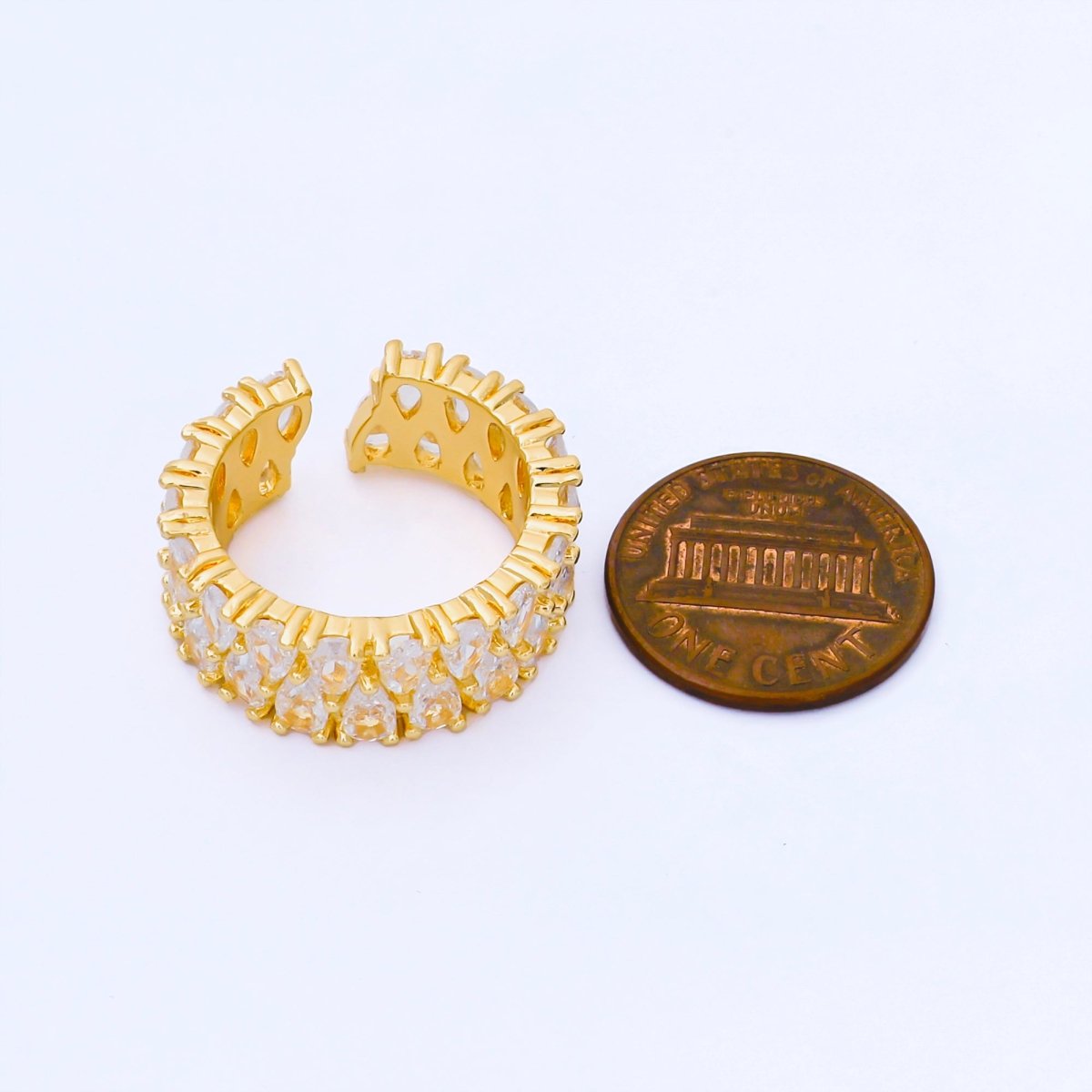 24K Gold Filled Teardrop Double CZ Cluster Tennis Band Adjustable Ring | O1666 - DLUXCA