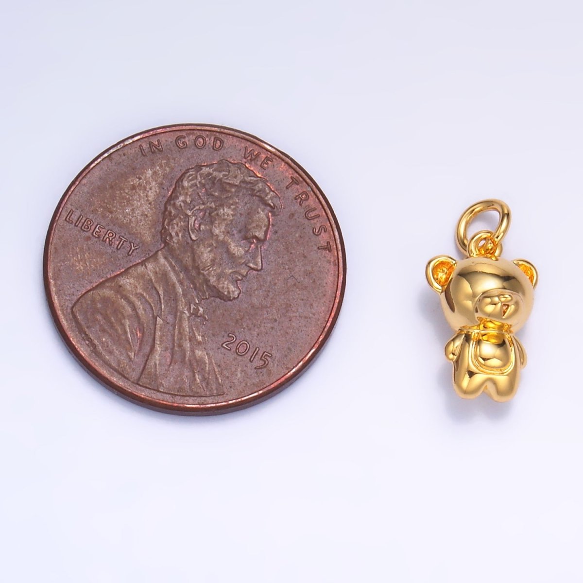24K Gold Filled Teddy Bear 3D Multidimensional Charm in Gold & Silver | W877 - DLUXCA